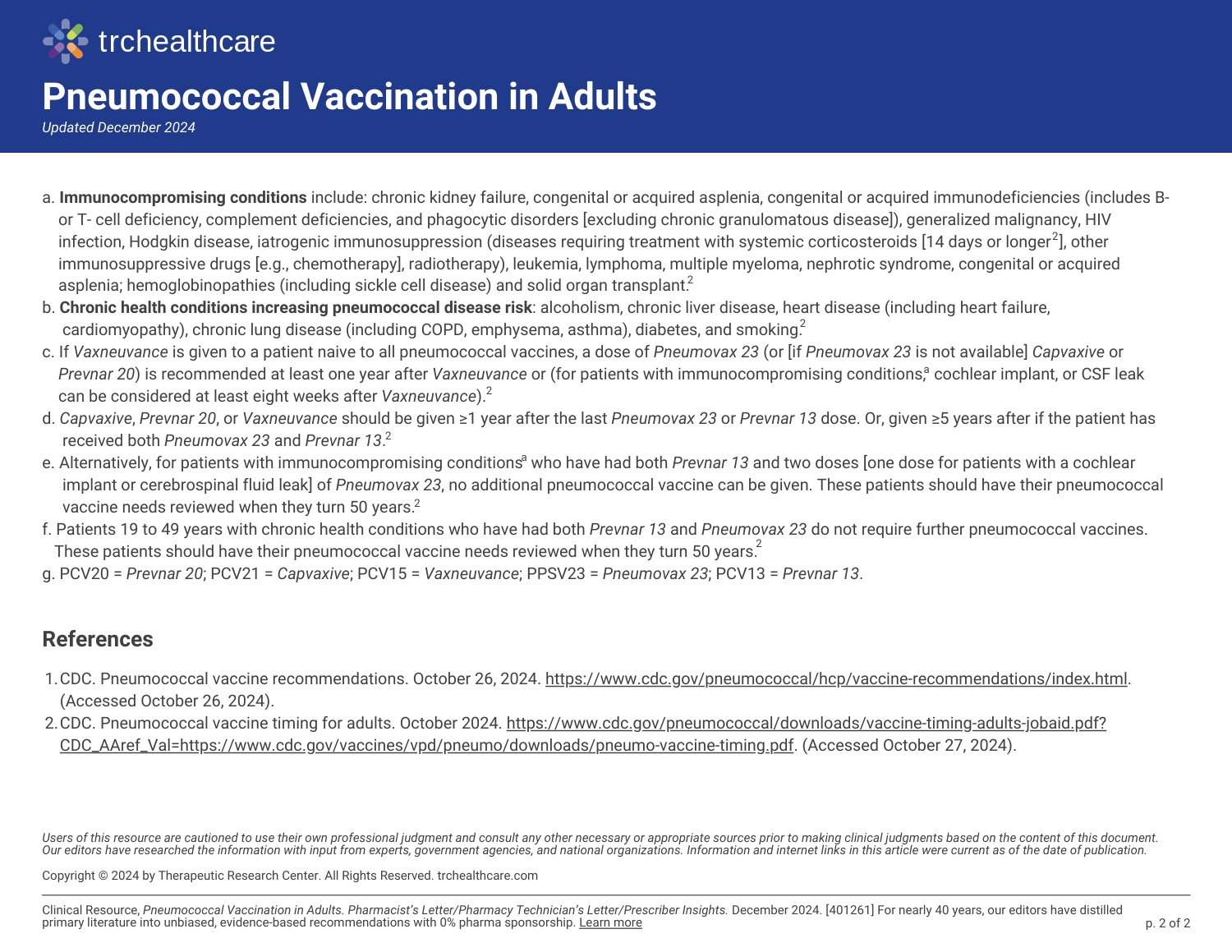 Pneumococcal Vacination in Adults