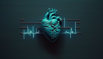 Graphic model of a heart with an EKG strip in the background.